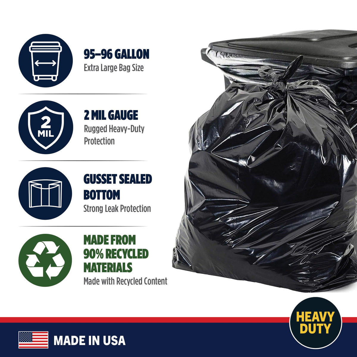 95-96 Gallon Heavy Duty Black Garbage Bags 50 Count X455