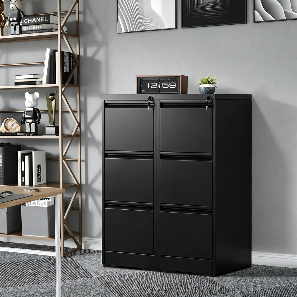 Black 3 Drawer Locking Metal Filing Cabinet D585