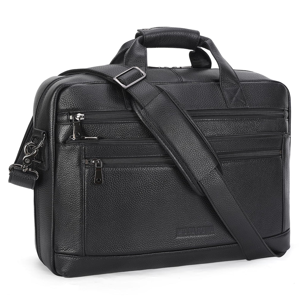 Black Leather 16 Inch Laptop Briefcase Bag E35246