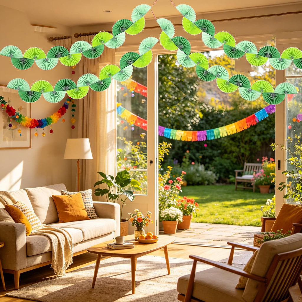 4 Pack Green Paper Fan Garland Hanging Decorations C679