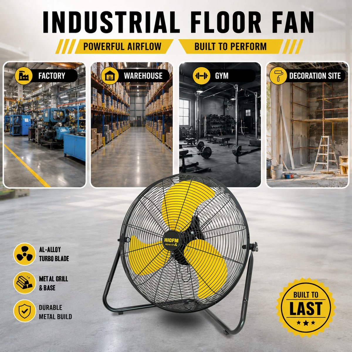 20" 6200 CFM High Velocity Metal Floor Fan B363