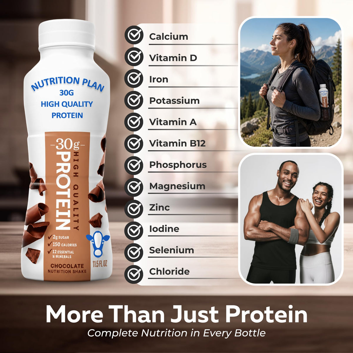 High-Protein Ready to Drink Shake – 30g Milk Protein, 150 Calories, 2g Sugar – Lactose Free, Chocolate, 11.5 fl oz (12 Pack) N10072
