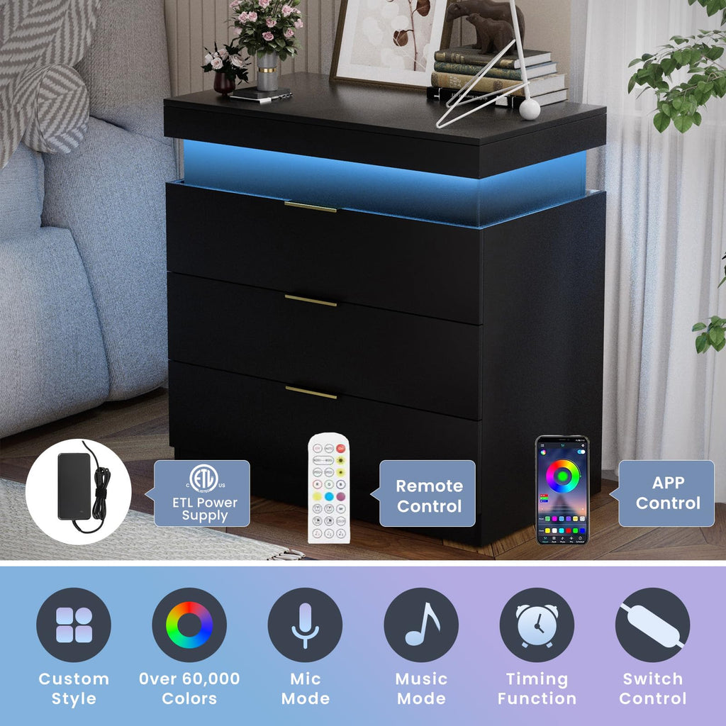 LED Smart Nightstand with Charging Station & RGB Lights K4274
