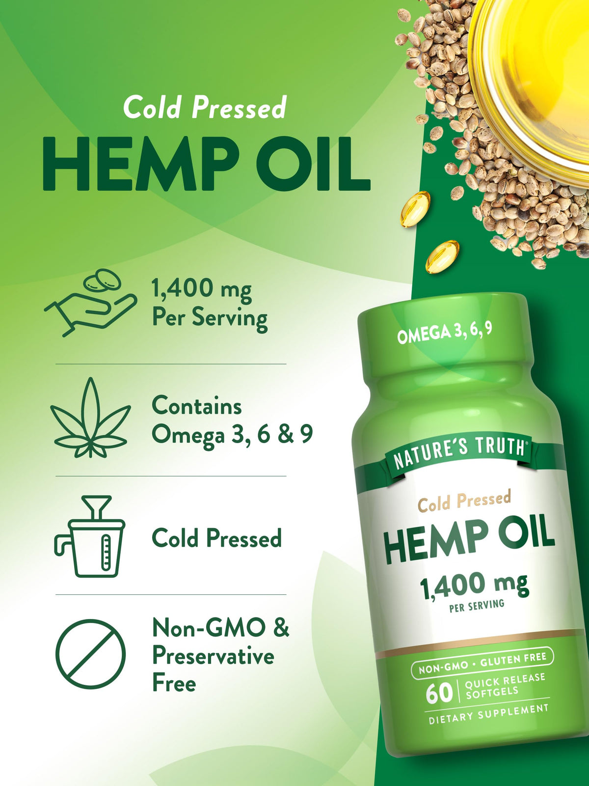 Hemp Oil Softgels 1400mg 60 Count T28204