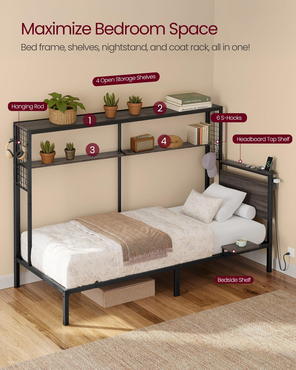 Twin Size Metal Bed Frame with Headboard K428