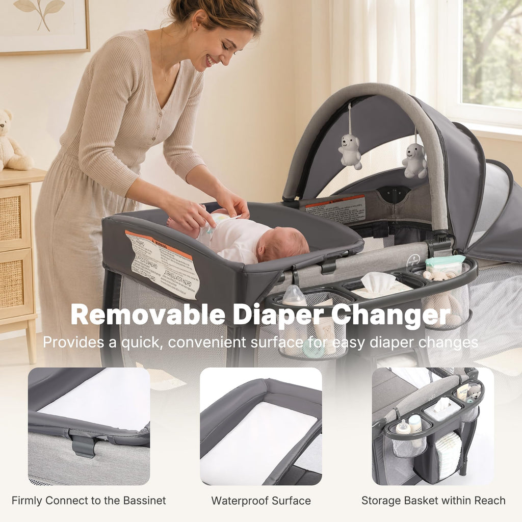 4-in-1 Pack and Play with Bassinet, Gray Q538909
