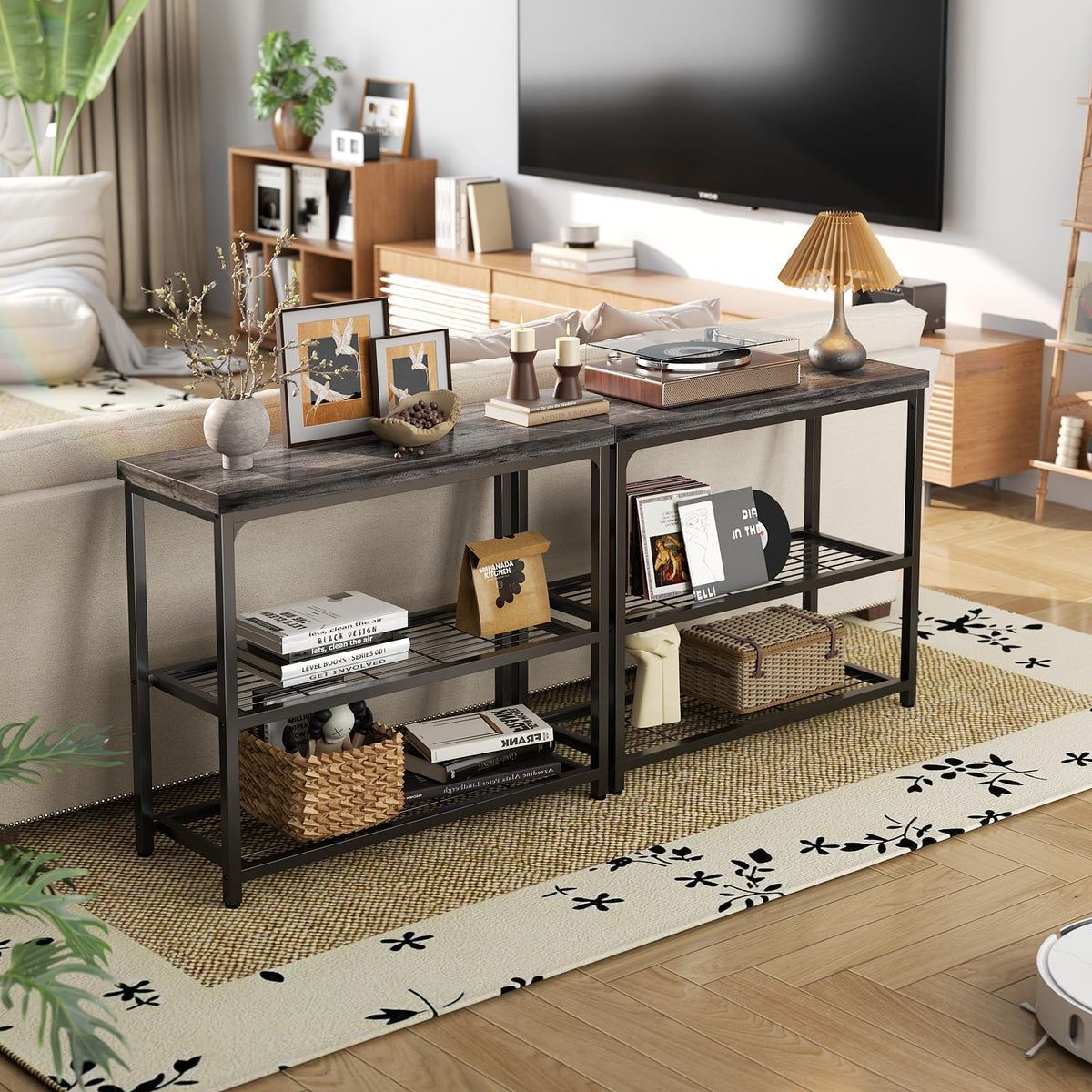 32" 3-Tier Oak Grey Console Table P421440