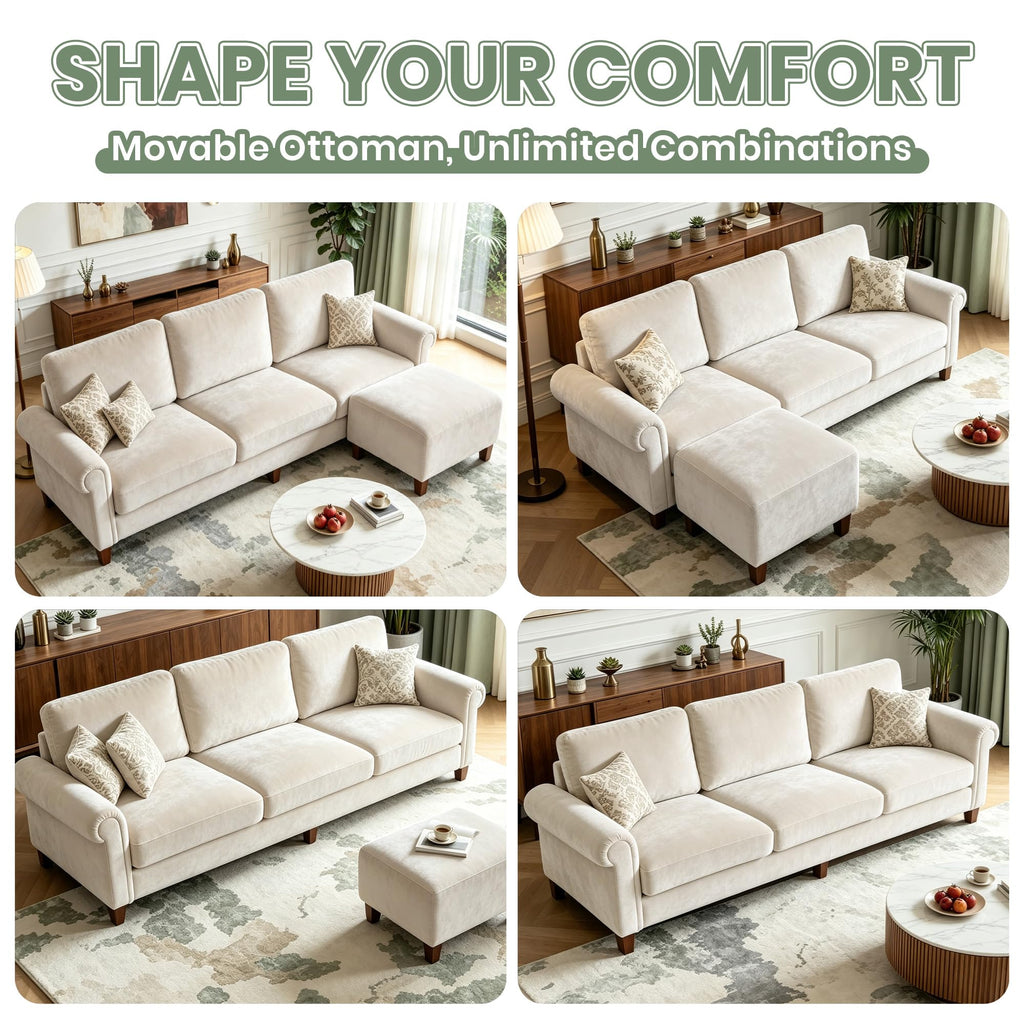 100" L-Shaped Velvet Sectional Sofa with Ottoman I285911