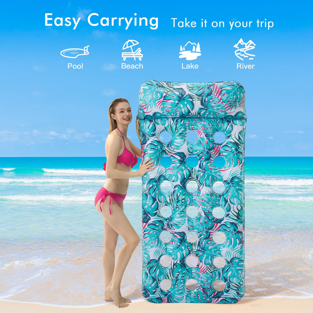 2 Pack Inflatable Pool Float Mat & 75" x 51" Tanning Pool Lounger B3869