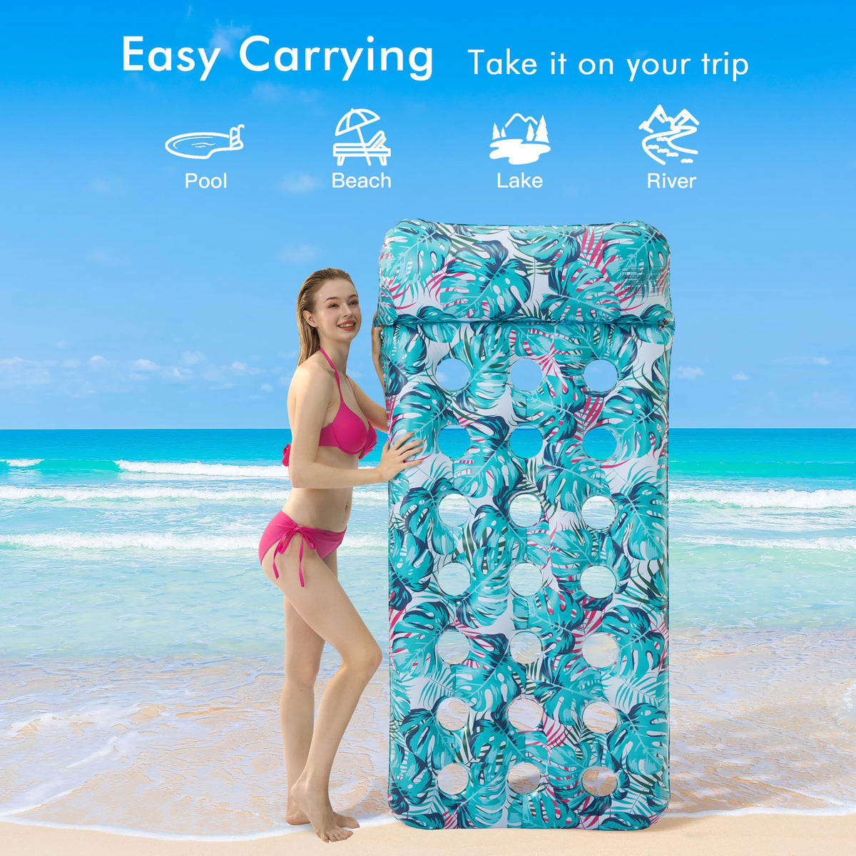 2 Pack Inflatable Pool Float Mat & 75" x 51" Tanning Pool Lounger B3869