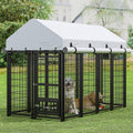 8x4x6 FT Metal Dog Kennel with 2 Dog Bowls I127827