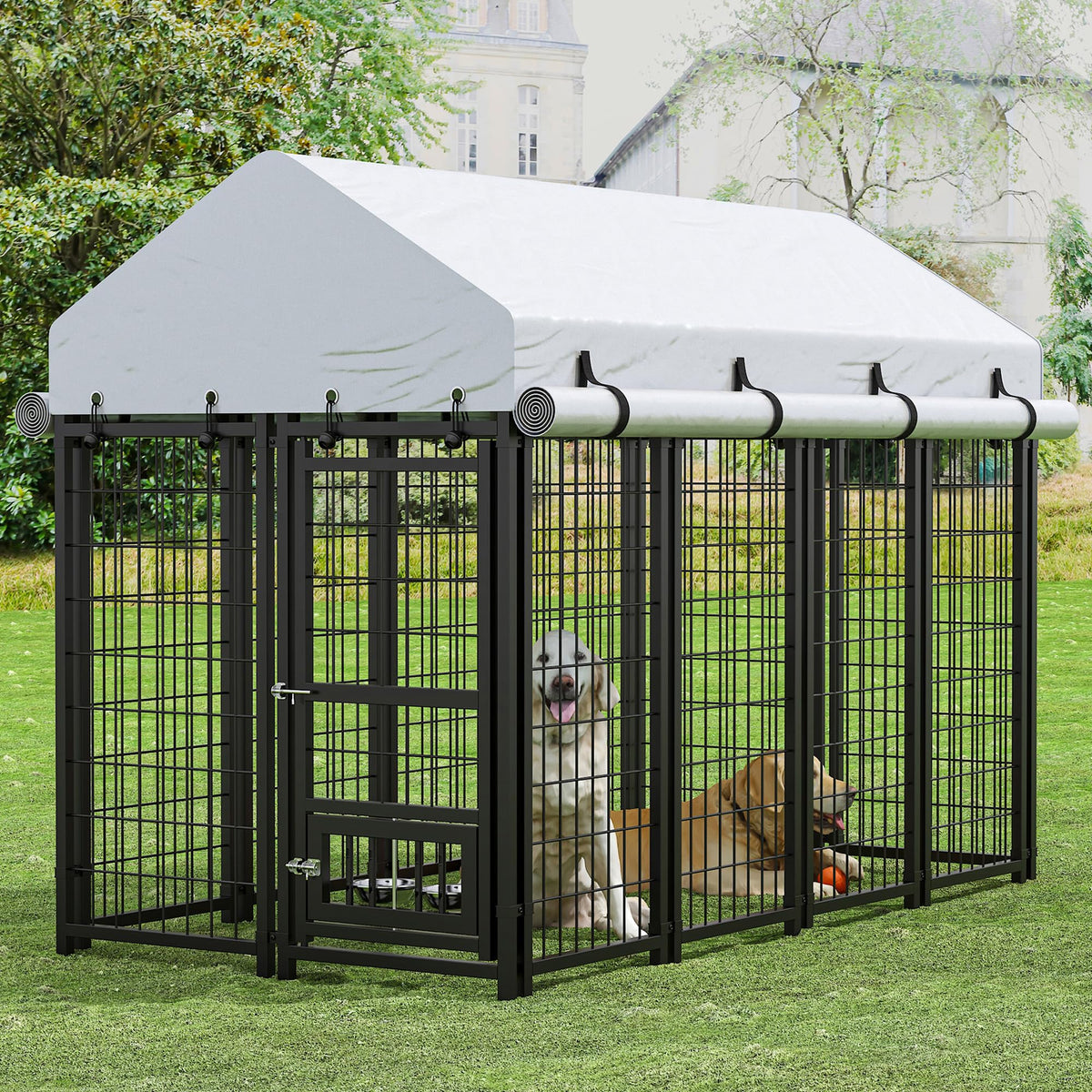 8x4x6 FT Metal Dog Kennel with 2 Dog Bowls I127827