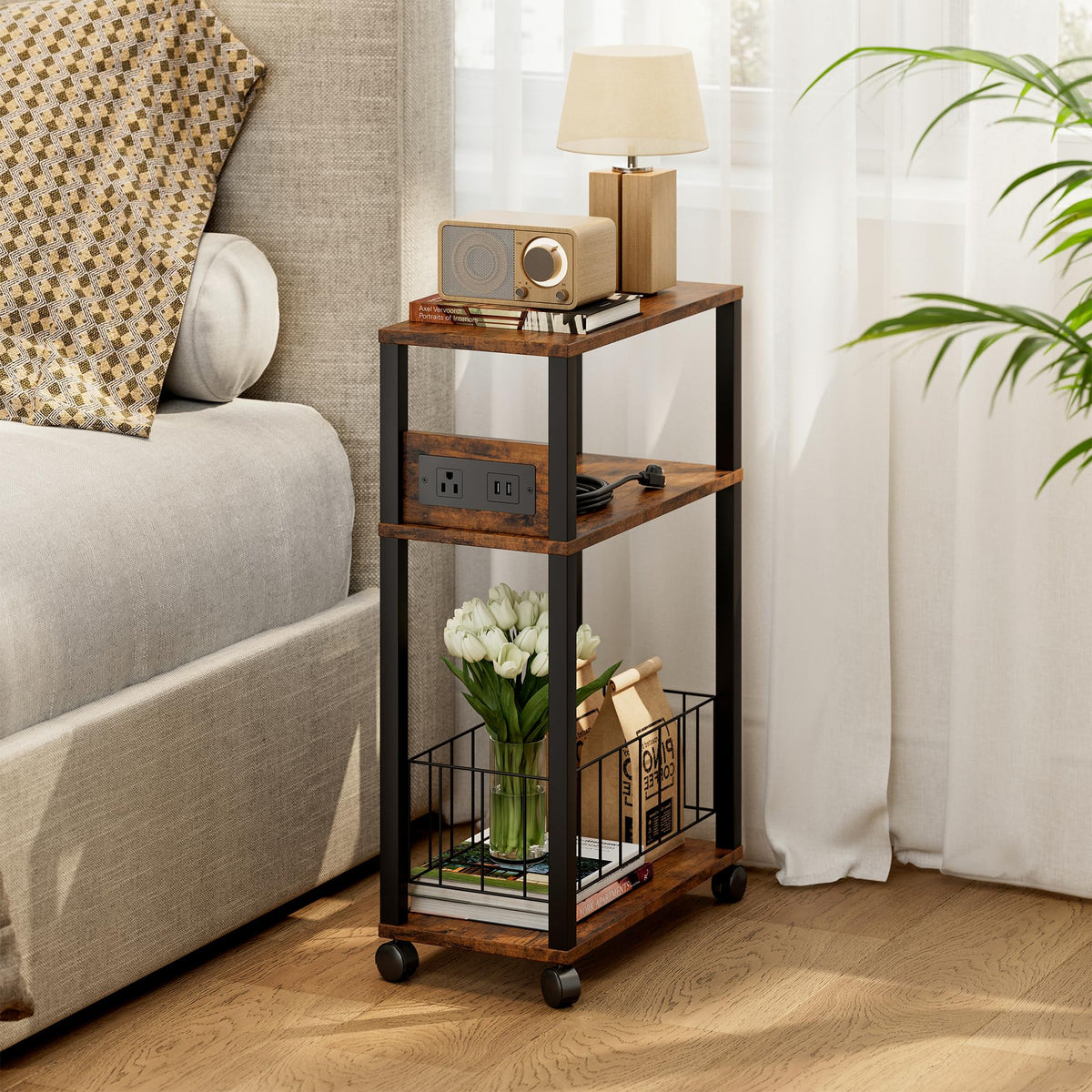 Rolling Side Table with Wheels X8401