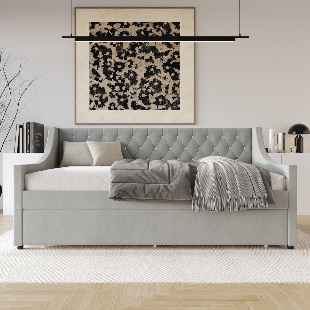 Twin Linen Upholstered Daybed with Trundle O449162