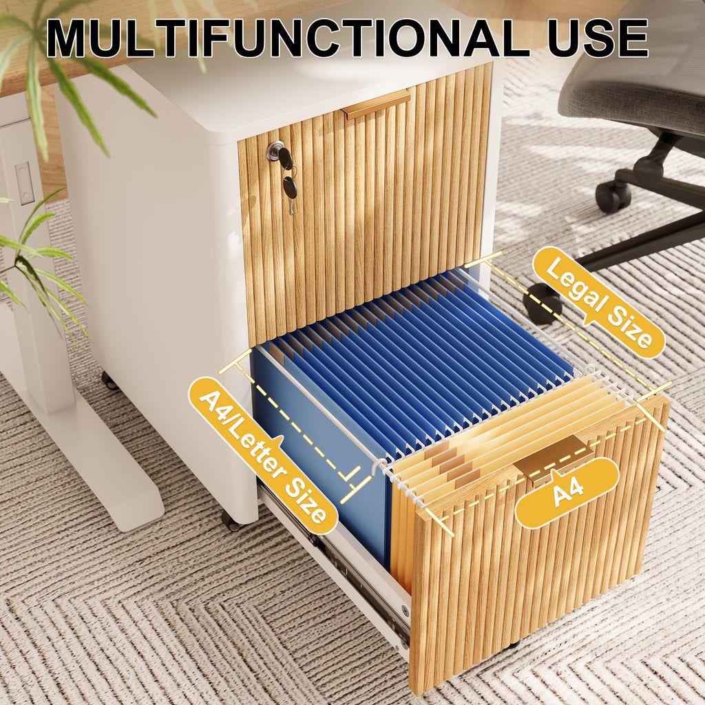 2 Drawer Wooden Mobile File Cabinet with Lock D593988