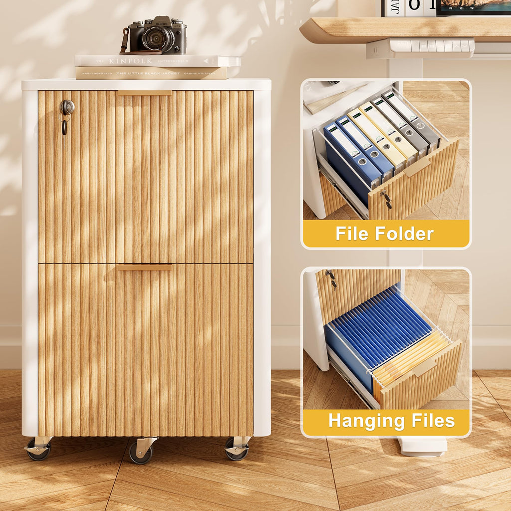 2 Drawer Wooden Mobile File Cabinet with Lock D593988