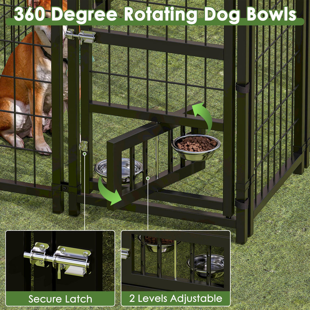 8x4x6 FT Metal Dog Kennel with 2 Dog Bowls I127827