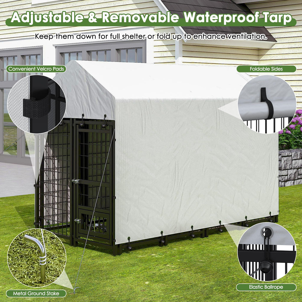 8x4x6 FT Metal Dog Kennel with 2 Dog Bowls I127827