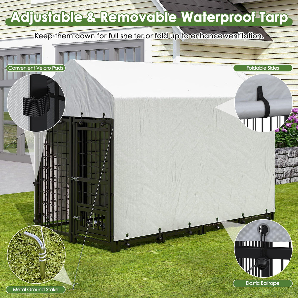 8x4x6 FT Metal Dog Kennel with 2 Dog Bowls I127827