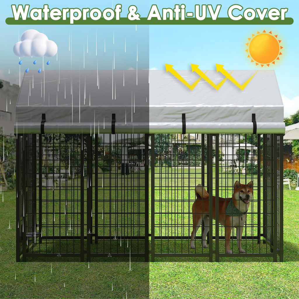 8x4x6 FT Metal Dog Kennel with 2 Dog Bowls I127827